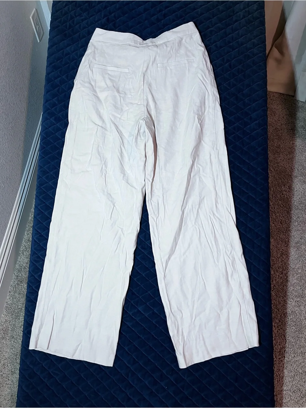 Linen Style Cream Wide-Leg Women's Pants Loose Fit - Cute Casual US Size 8